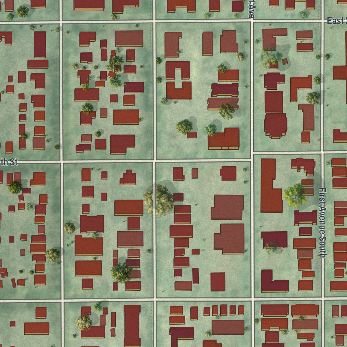 Second close-up of the map of Whittier, Minnesota print showing more streets and buildings