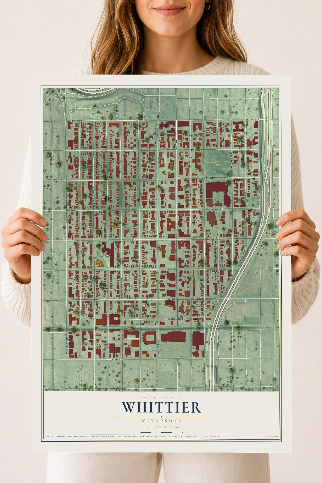 Map of Whittier, Minnesota, 18 x 24 inch unframed archival matte print