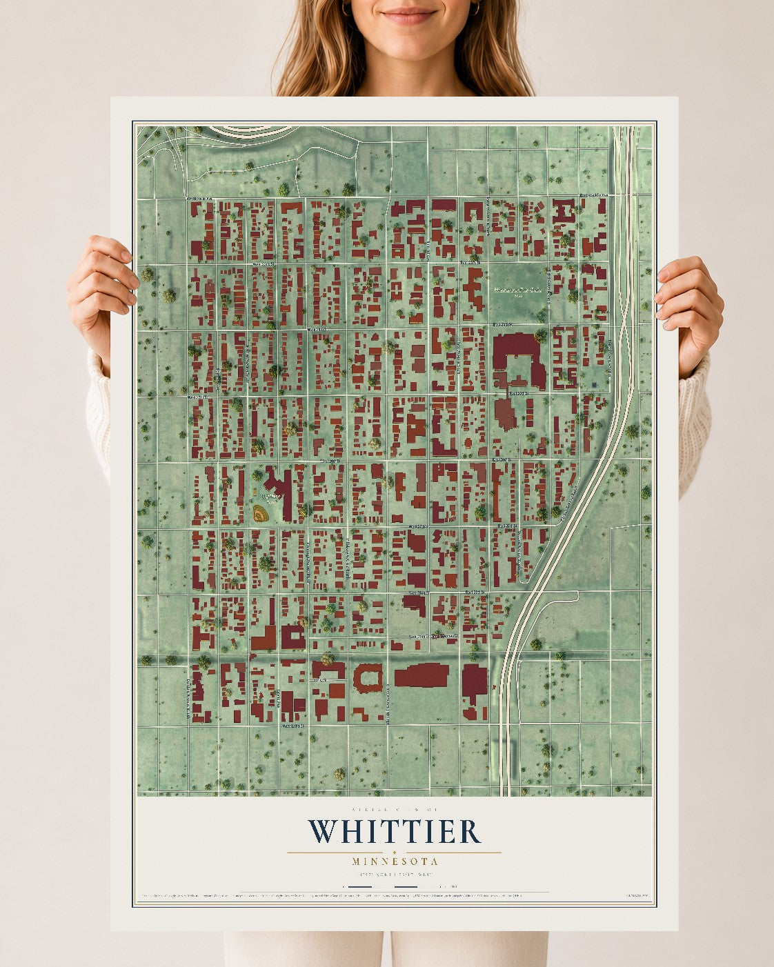Map of Whittier, Minnesota, 24 x 36 inch unframed archival matte print