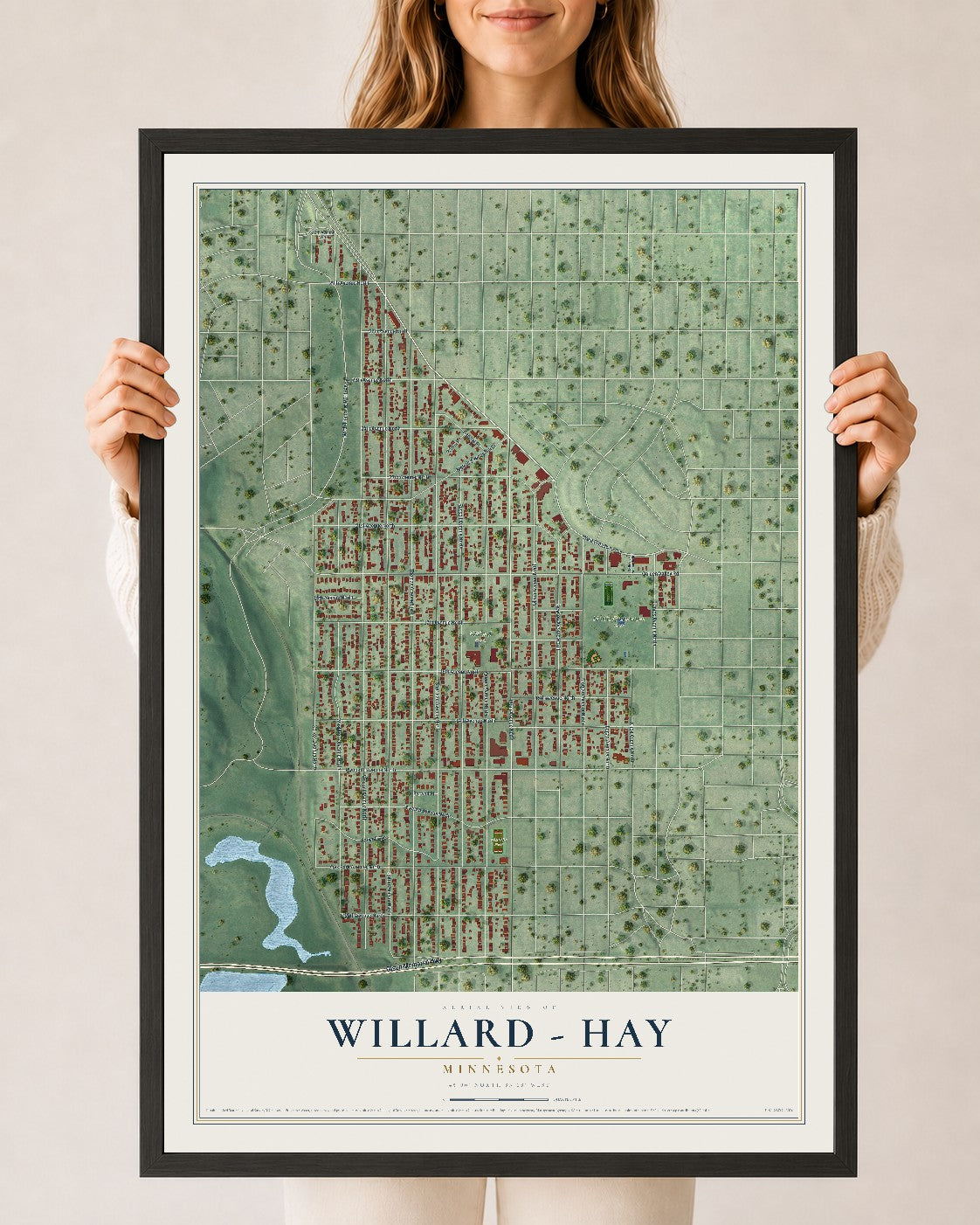 Map of Willard - Hay, Minnesota, 24 x 36 inch print in a black wood frame