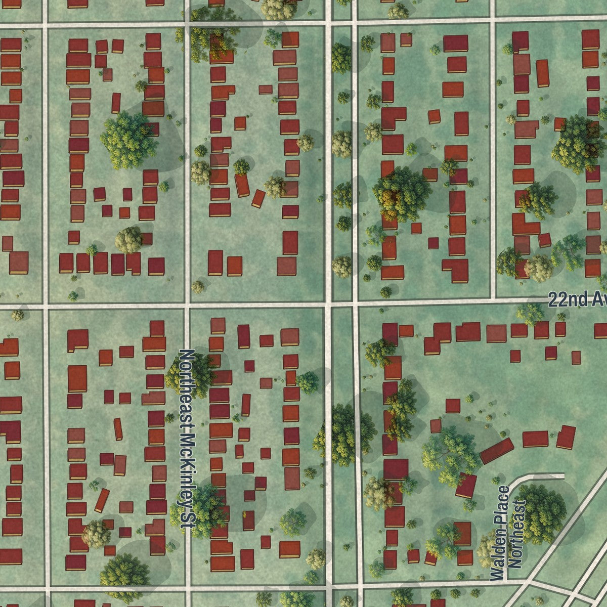 Close-up of the map of Windom Park, Minnesota print showing street and building detail