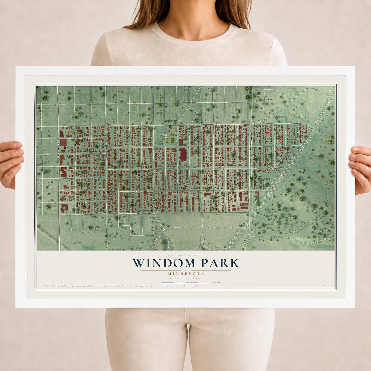 Map of Windom Park, Minnesota, 18 x 24 inch print in a white wood frame