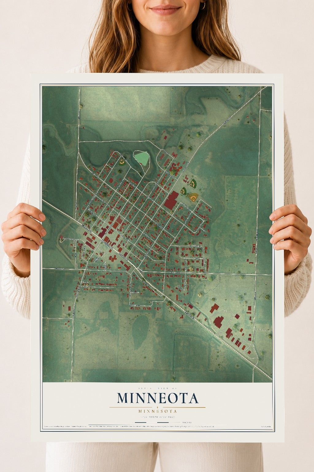 Map of Minneota, Minnesota, 18 x 24 inch unframed archival matte print