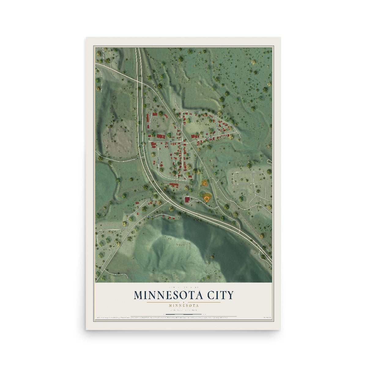 Map of Minnesota City, Minnesota, 12 x 18 inch unframed archival matte print