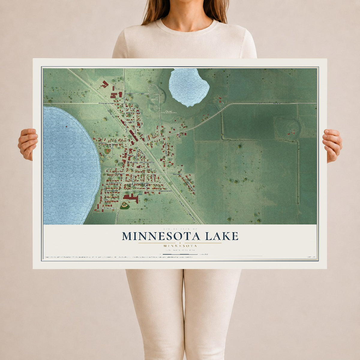 Map of Minnesota Lake, Minnesota, 24 x 36 inch unframed archival matte print