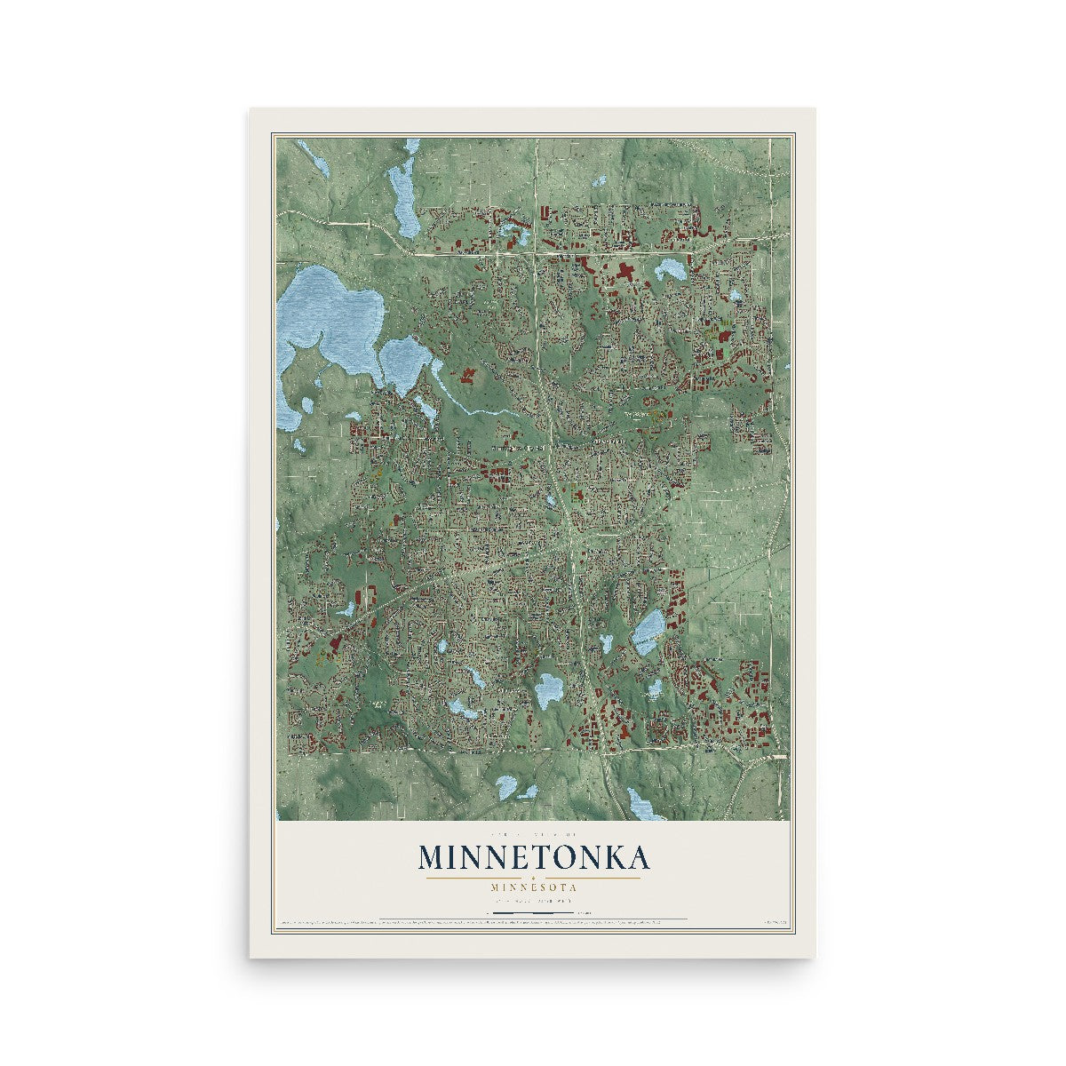 Map of Minnetonka, Minnesota, 12 x 18 inch unframed archival matte print