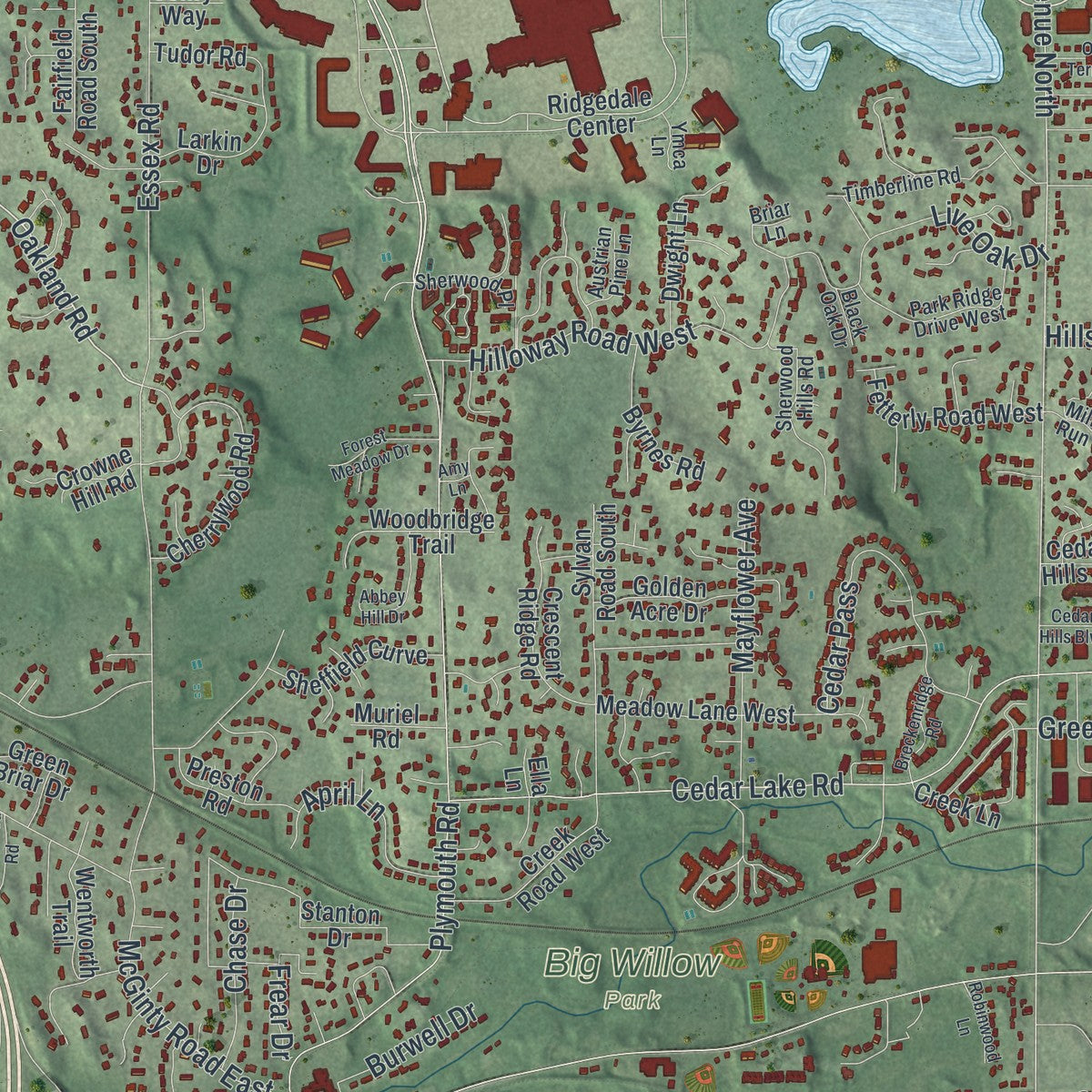 Second close-up of the map of Minnetonka, Minnesota print showing more streets and buildings