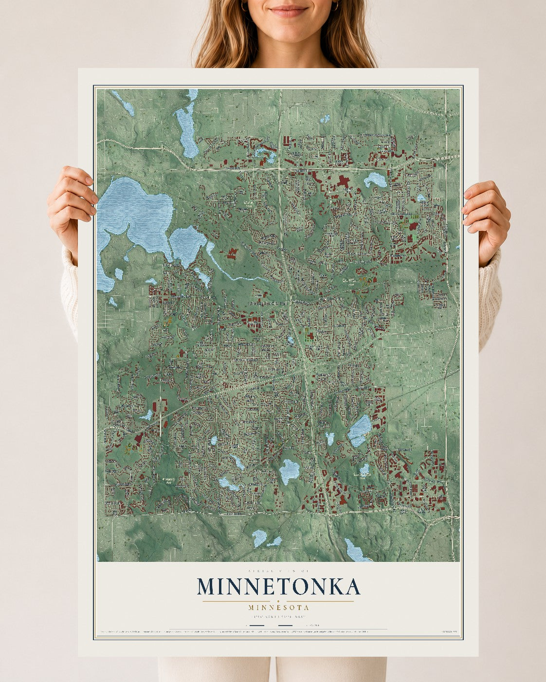 Map of Minnetonka, Minnesota, 24 x 36 inch unframed archival matte print