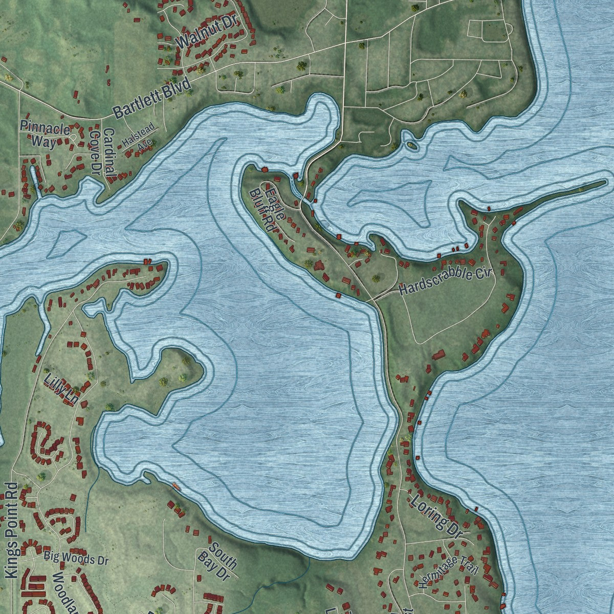 Close-up of the map of Minnetrista, Minnesota print showing street and building detail