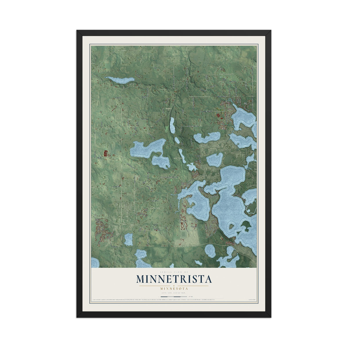 Map of Minnetrista, Minnesota, 12 x 18 inch print in a black wood frame