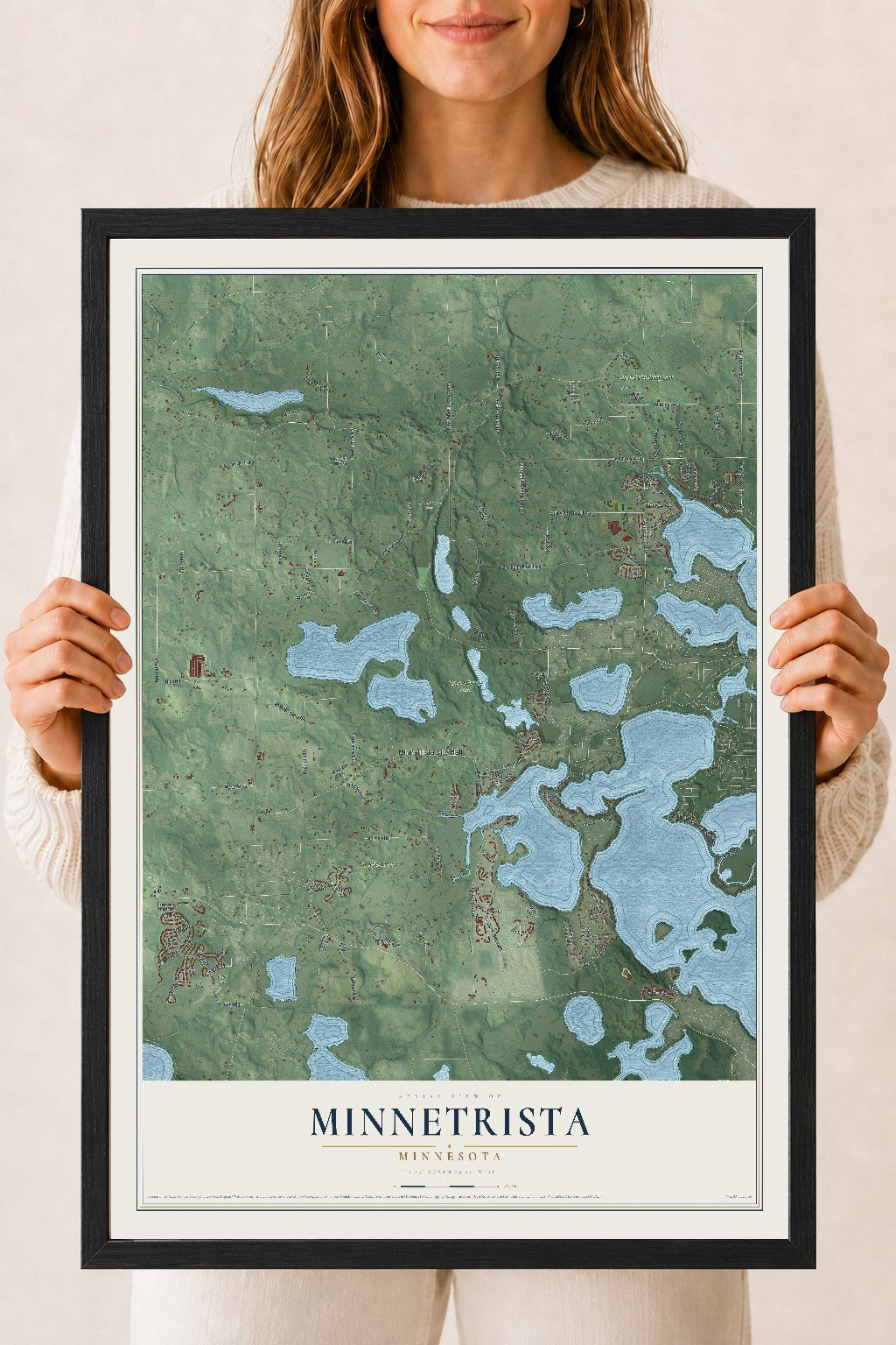 Map of Minnetrista, Minnesota, 18 x 24 inch print in a black wood frame