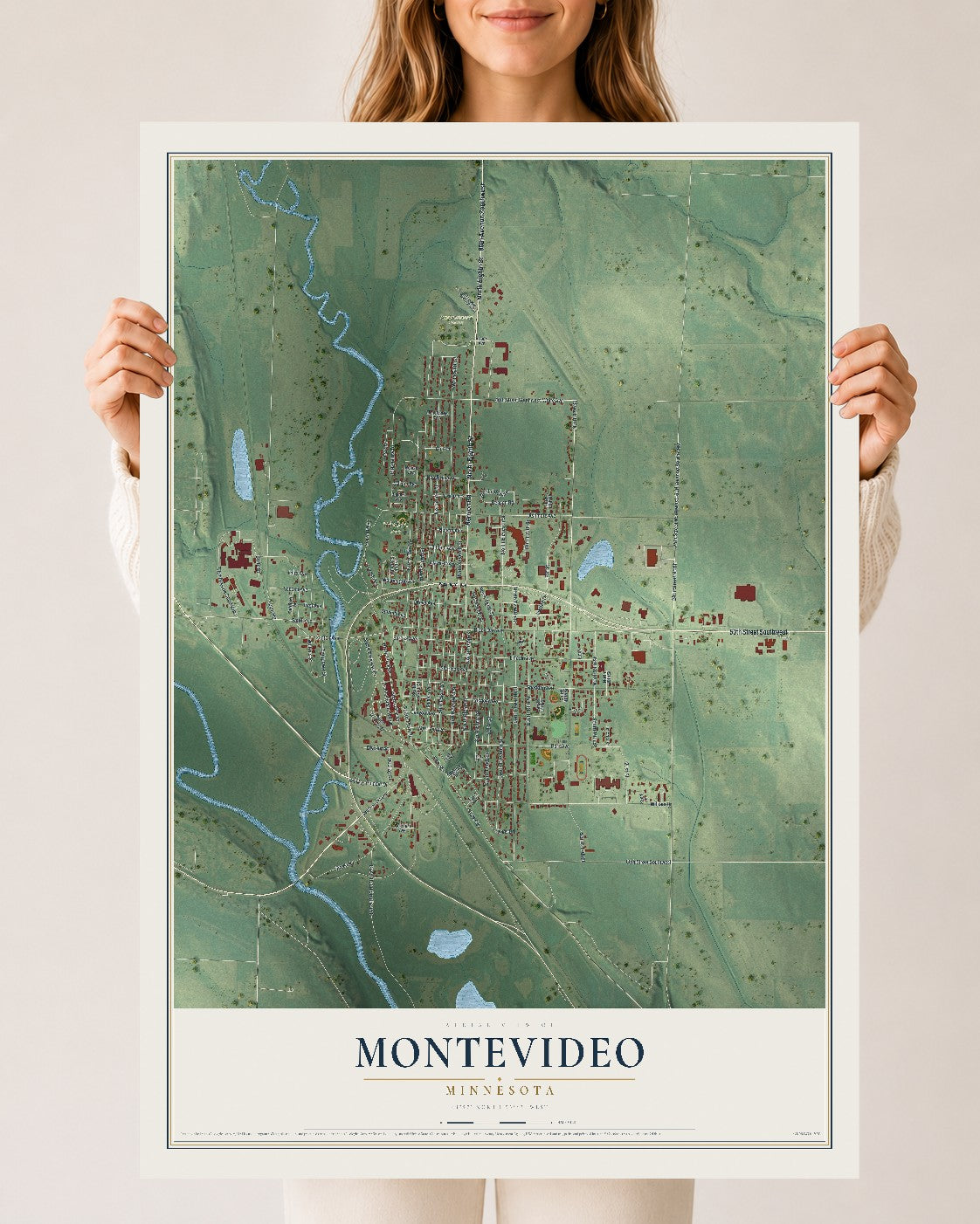 Map of Montevideo, Minnesota, 24 x 36 inch unframed archival matte print
