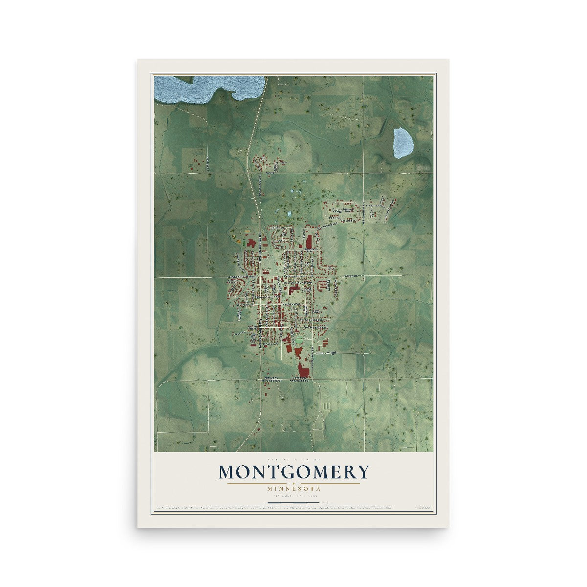 Map of Montgomery, Minnesota, 12 x 18 inch unframed archival matte print
