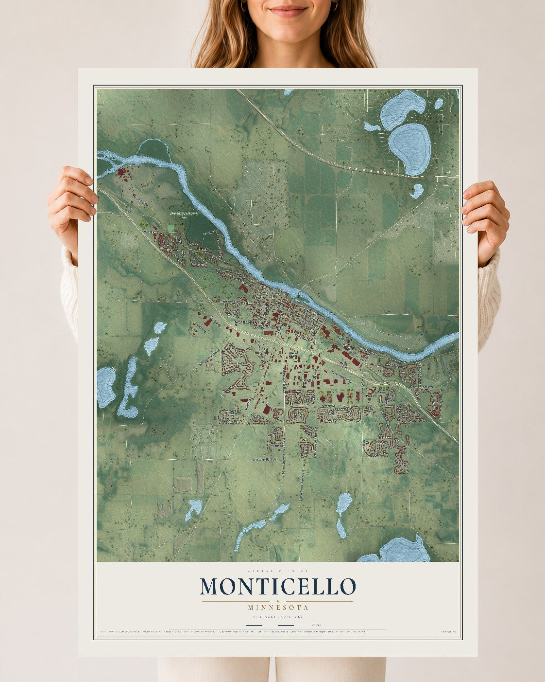Map of Monticello, Minnesota, 24 x 36 inch unframed archival matte print