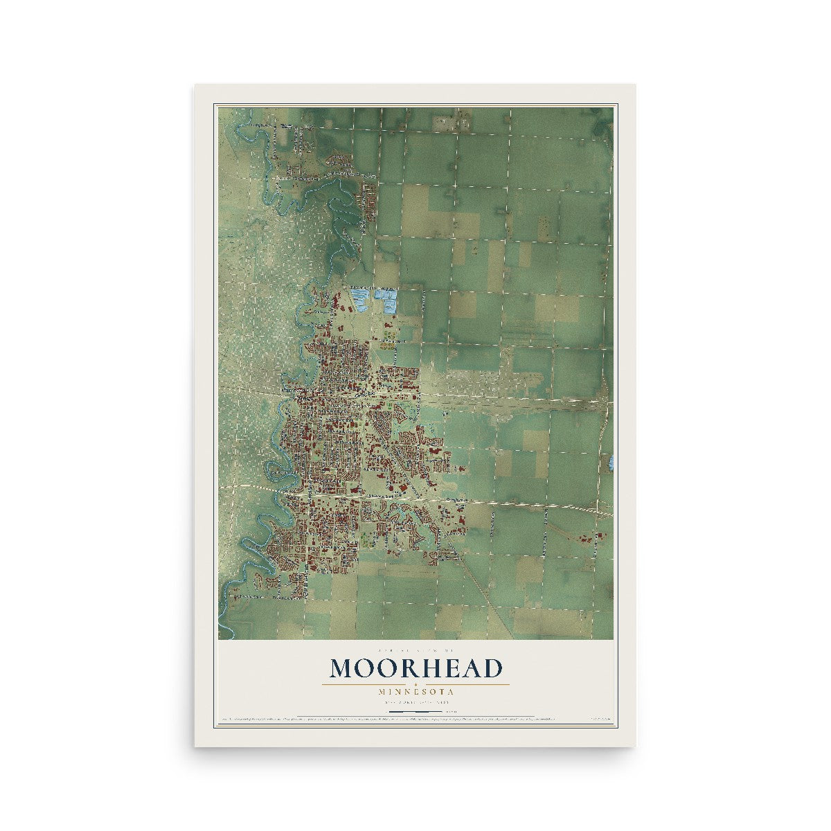 Map of Moorhead, Minnesota, 12 x 18 inch unframed archival matte print