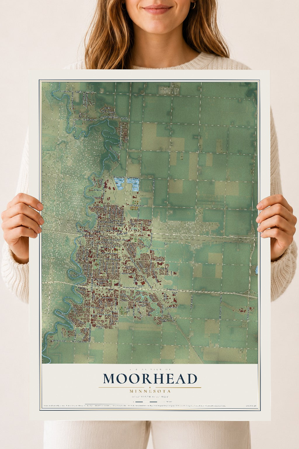 Map of Moorhead, Minnesota, 18 x 24 inch unframed archival matte print
