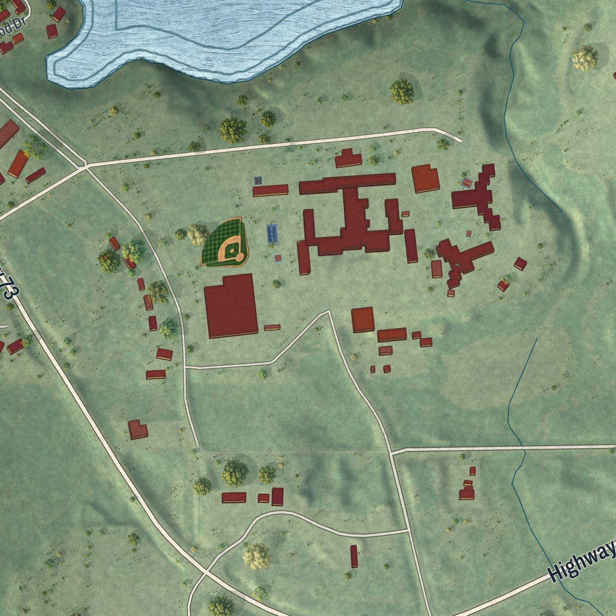 Second close-up of the map of Moose Lake, Minnesota print showing more streets and buildings