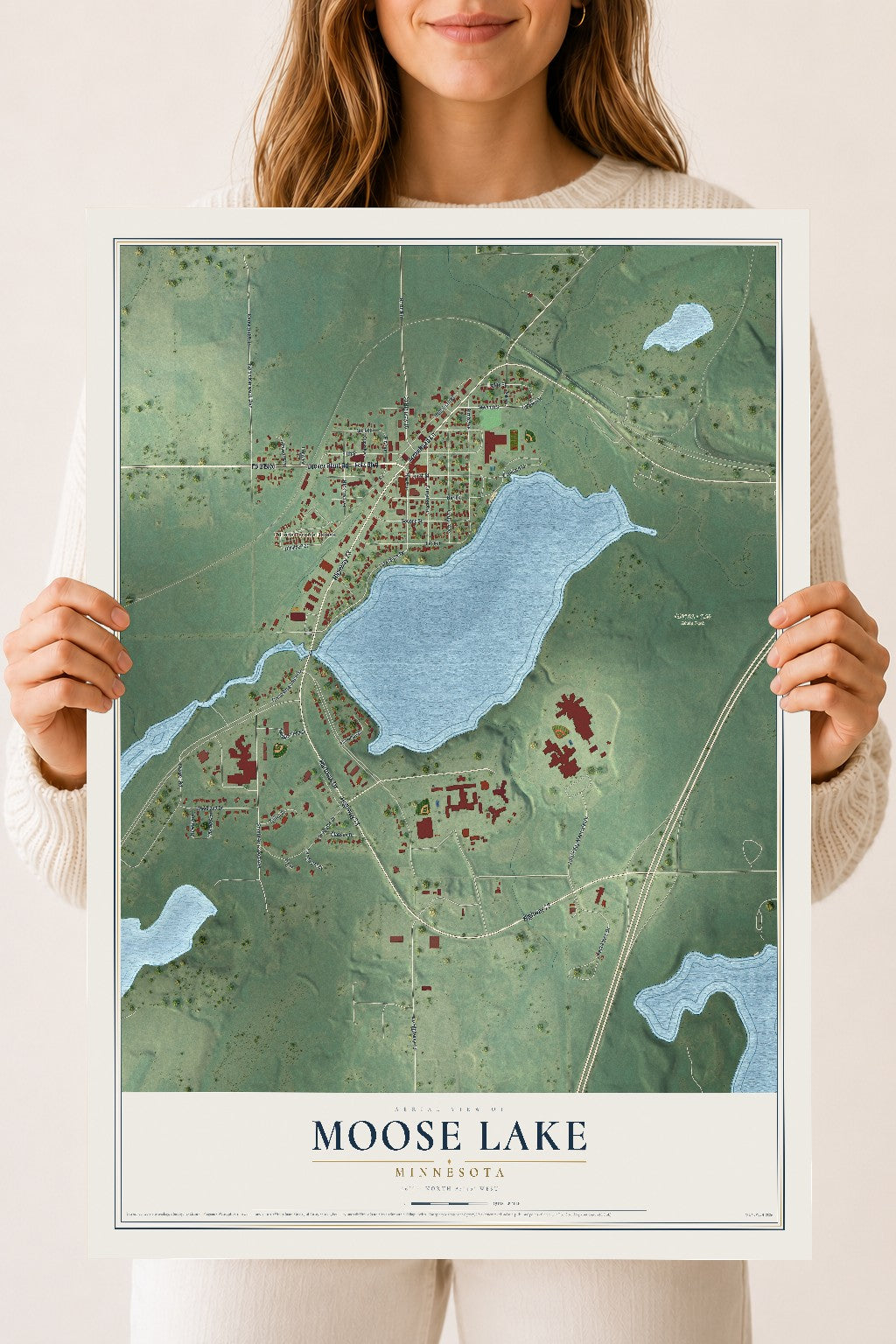 Map of Moose Lake, Minnesota, 18 x 24 inch unframed archival matte print