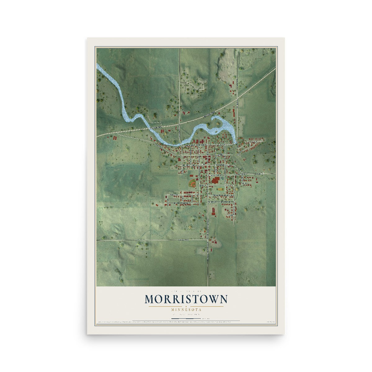 Map of Morristown, Minnesota, 12 x 18 inch unframed archival matte print