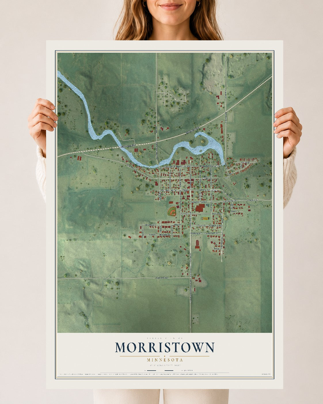 Map of Morristown, Minnesota, 24 x 36 inch unframed archival matte print