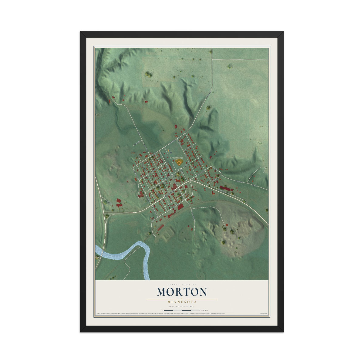 Map of Morton, Minnesota, 12 x 18 inch print in a black wood frame