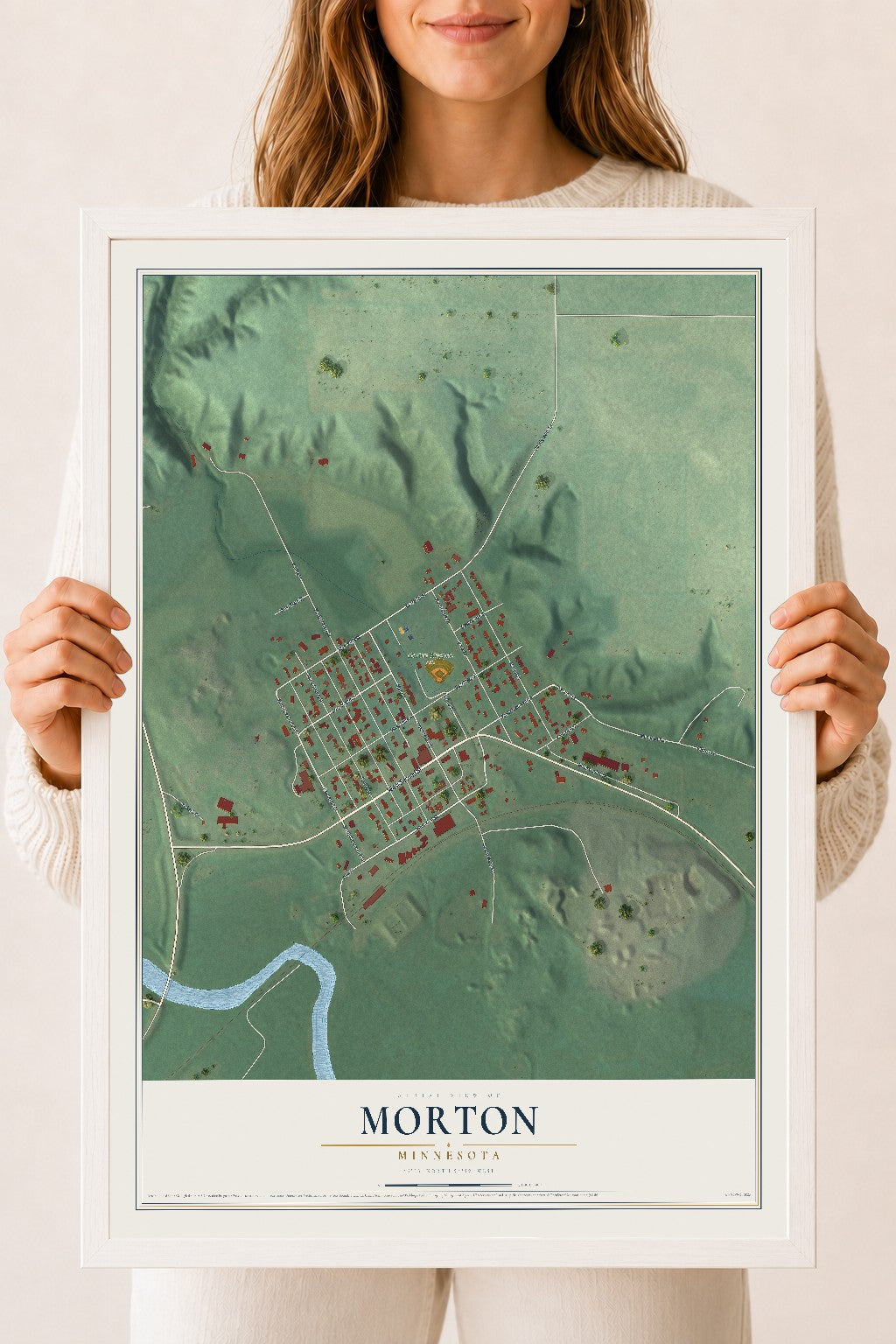Map of Morton, Minnesota, 18 x 24 inch print in a white wood frame