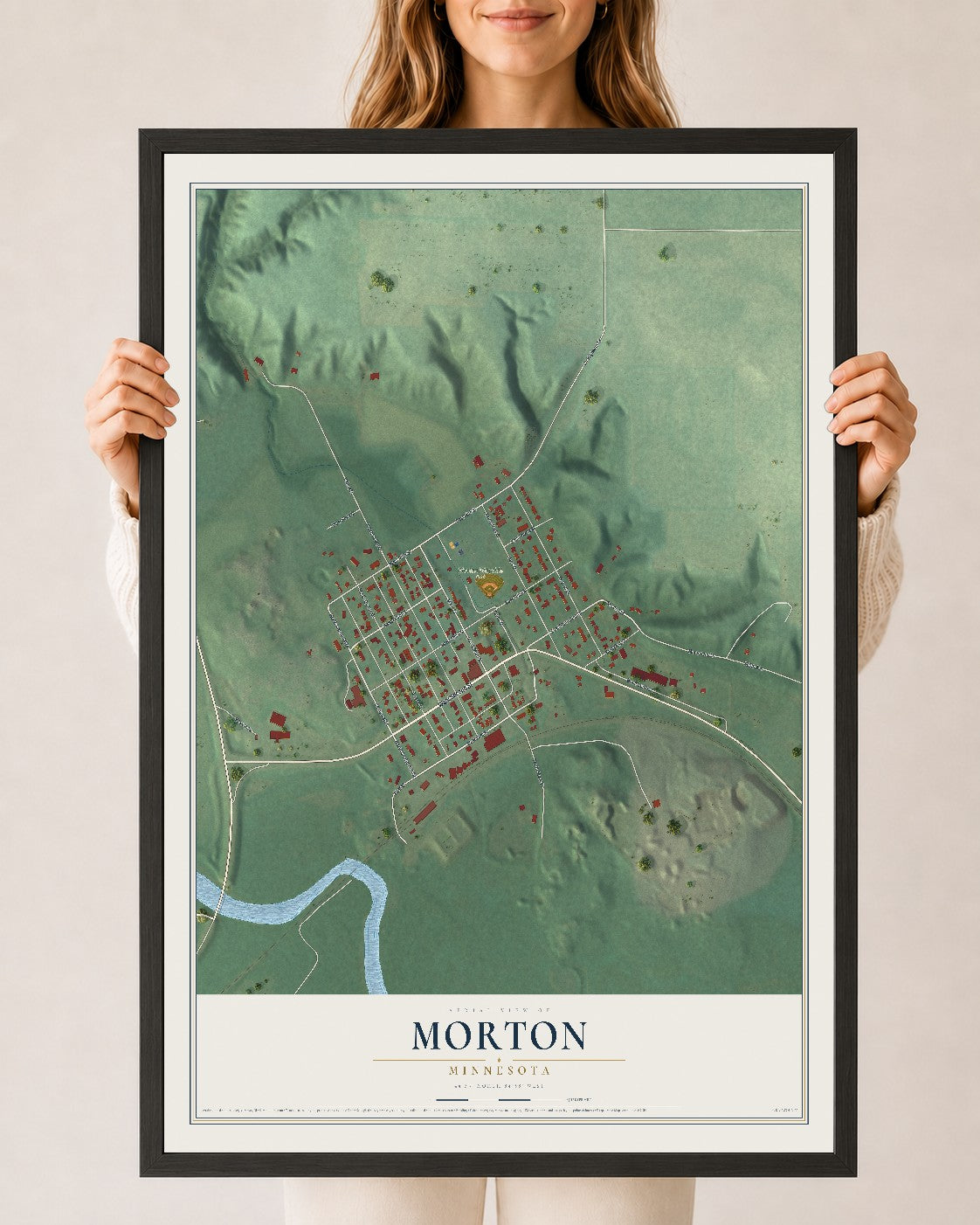 Map of Morton, Minnesota, 24 x 36 inch print in a black wood frame