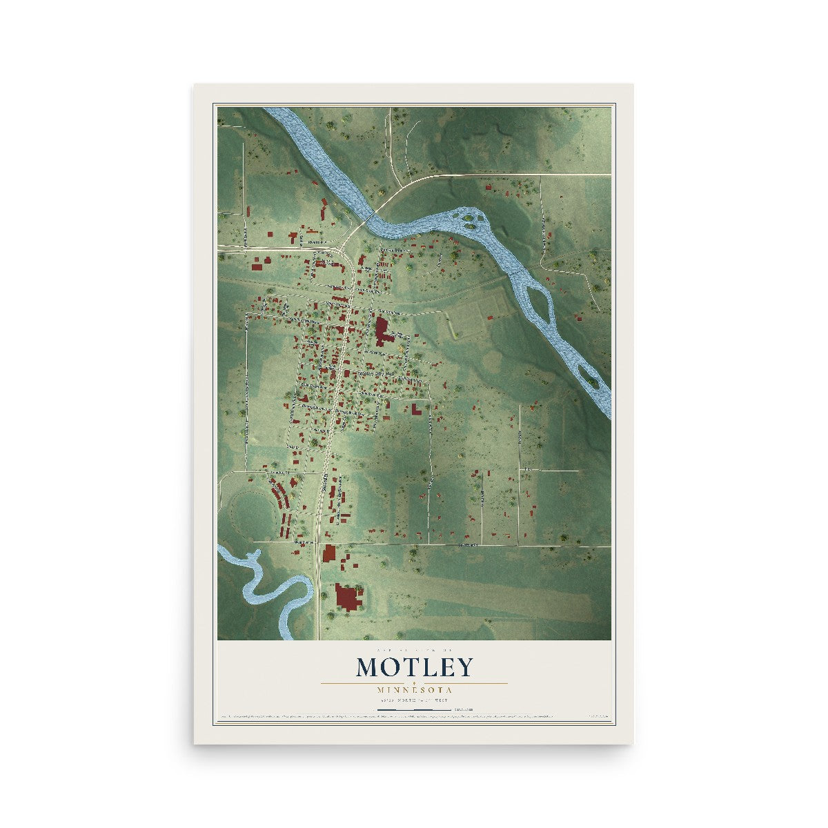 Map of Motley, Minnesota, 12 x 18 inch unframed archival matte print