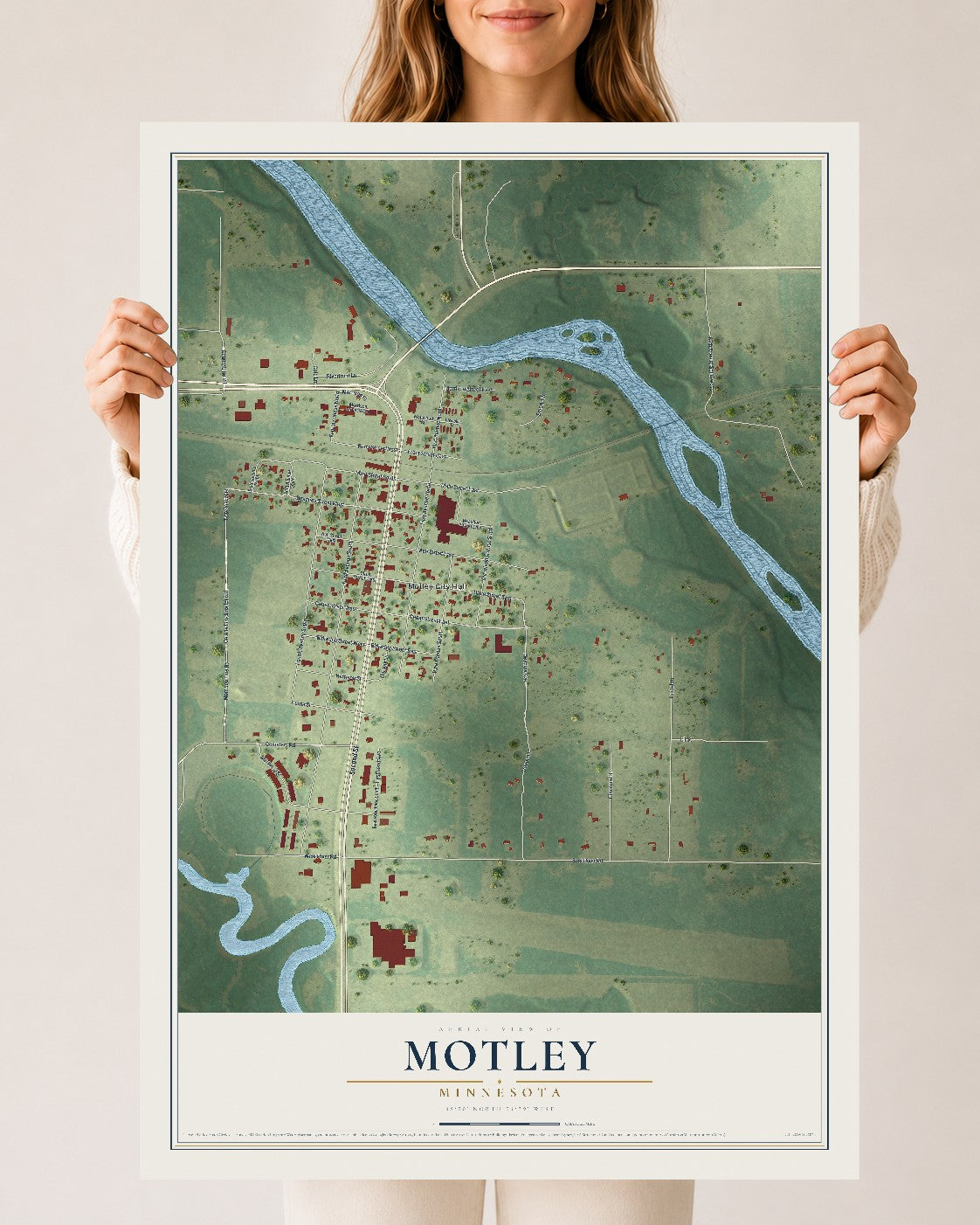 Map of Motley, Minnesota, 24 x 36 inch unframed archival matte print