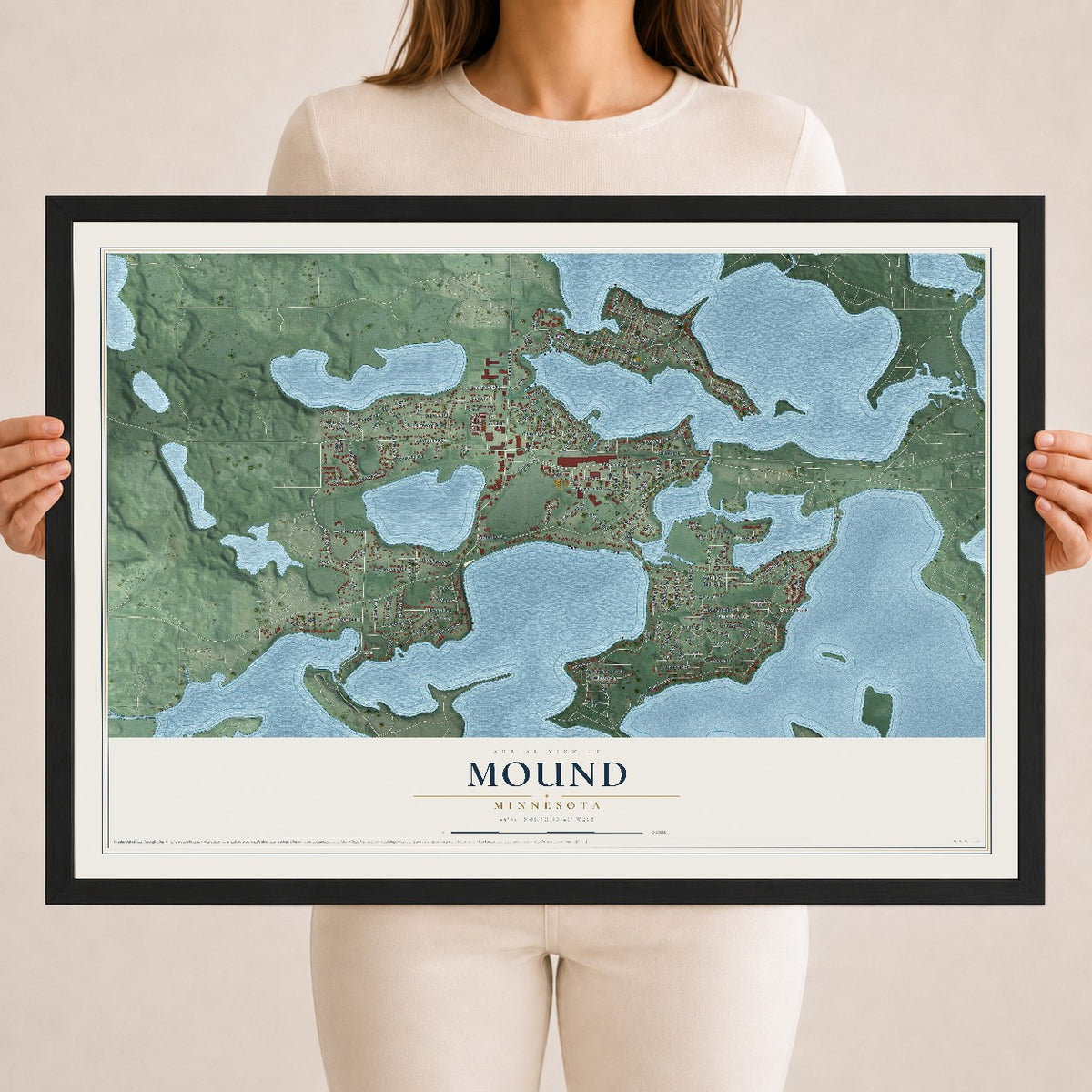Map of Mound, Minnesota, 18 x 24 inch print in a black wood frame
