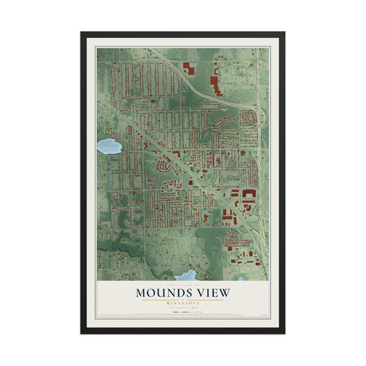 Map of Mounds View, Minnesota, 12 x 18 inch print in a black wood frame