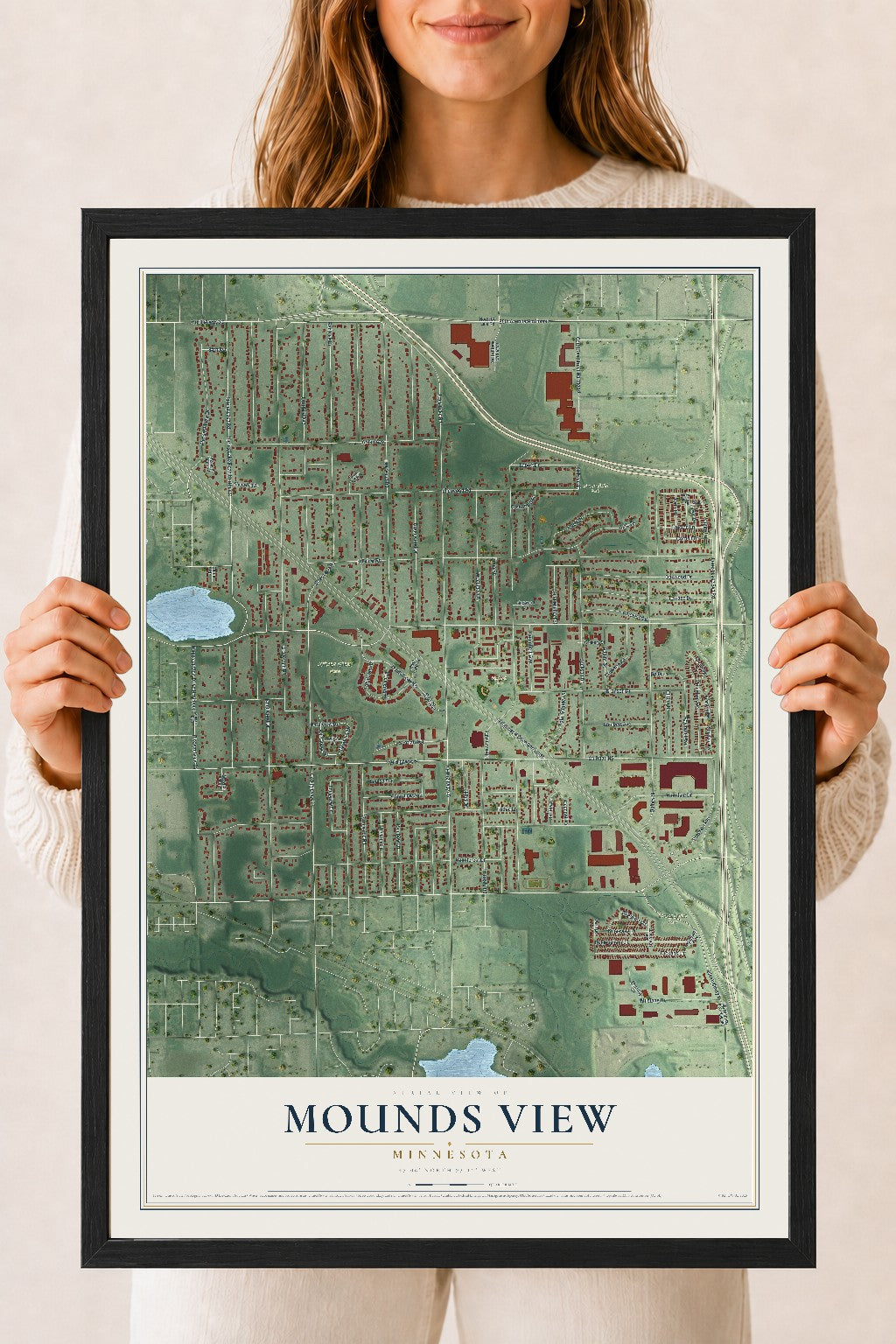 Map of Mounds View, Minnesota, 18 x 24 inch print in a black wood frame
