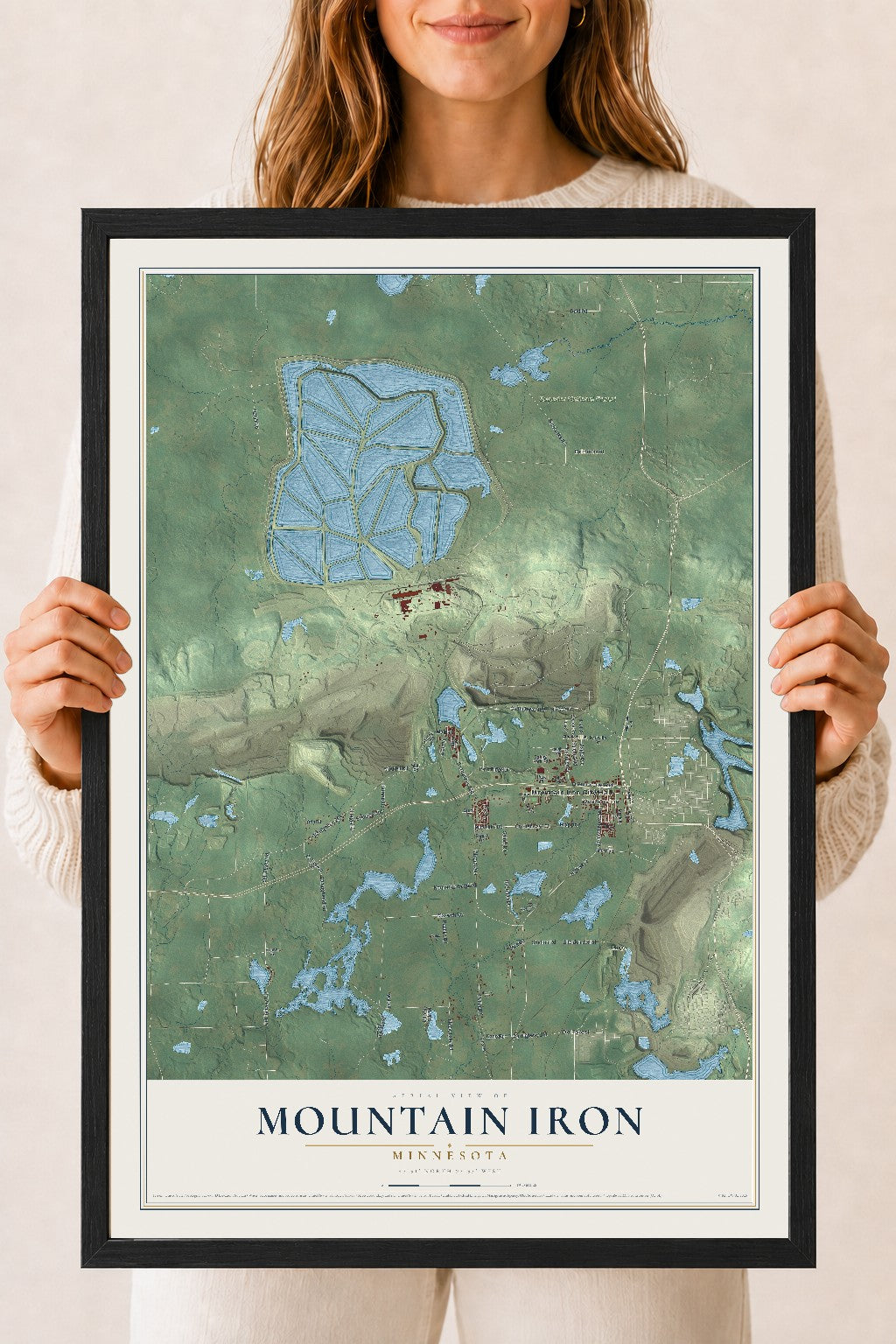 Map of Mountain Iron, Minnesota, 18 x 24 inch print in a black wood frame