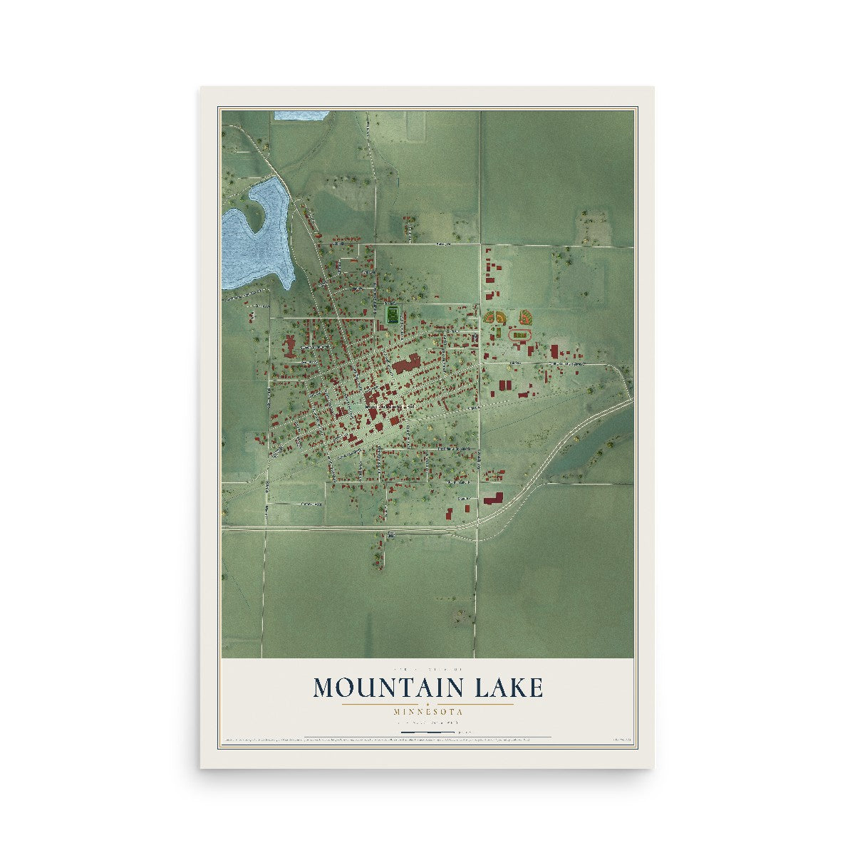 Map of Mountain Lake, Minnesota, 12 x 18 inch unframed archival matte print