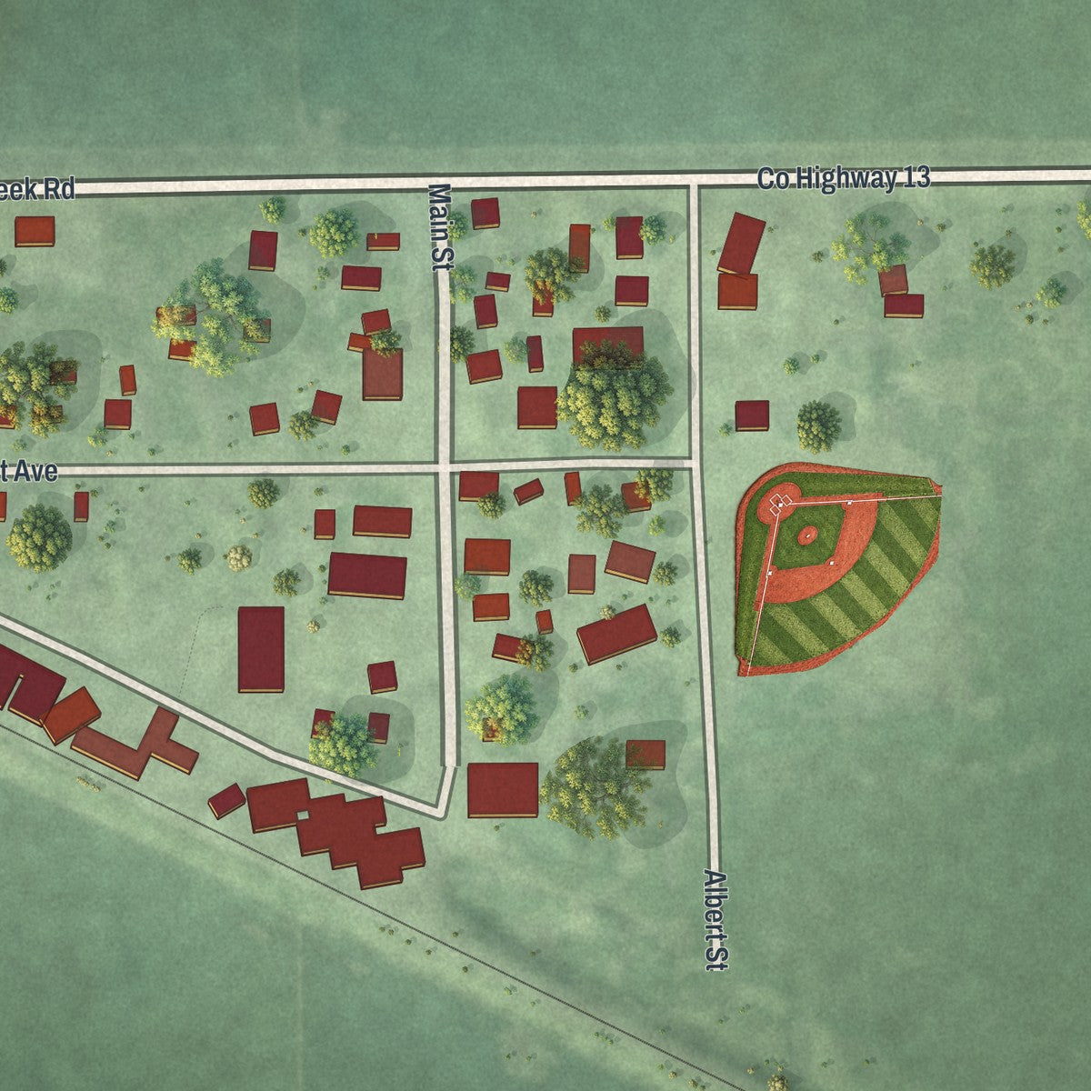 Close-up of the map of Myrtle, Minnesota print showing street and building detail
