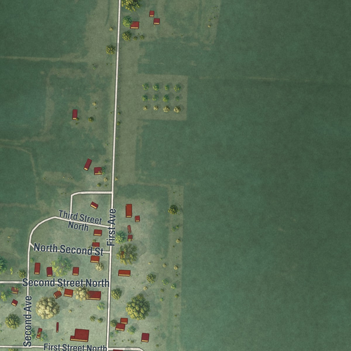 Second close-up of the map of Nashua, Minnesota print showing more streets and buildings