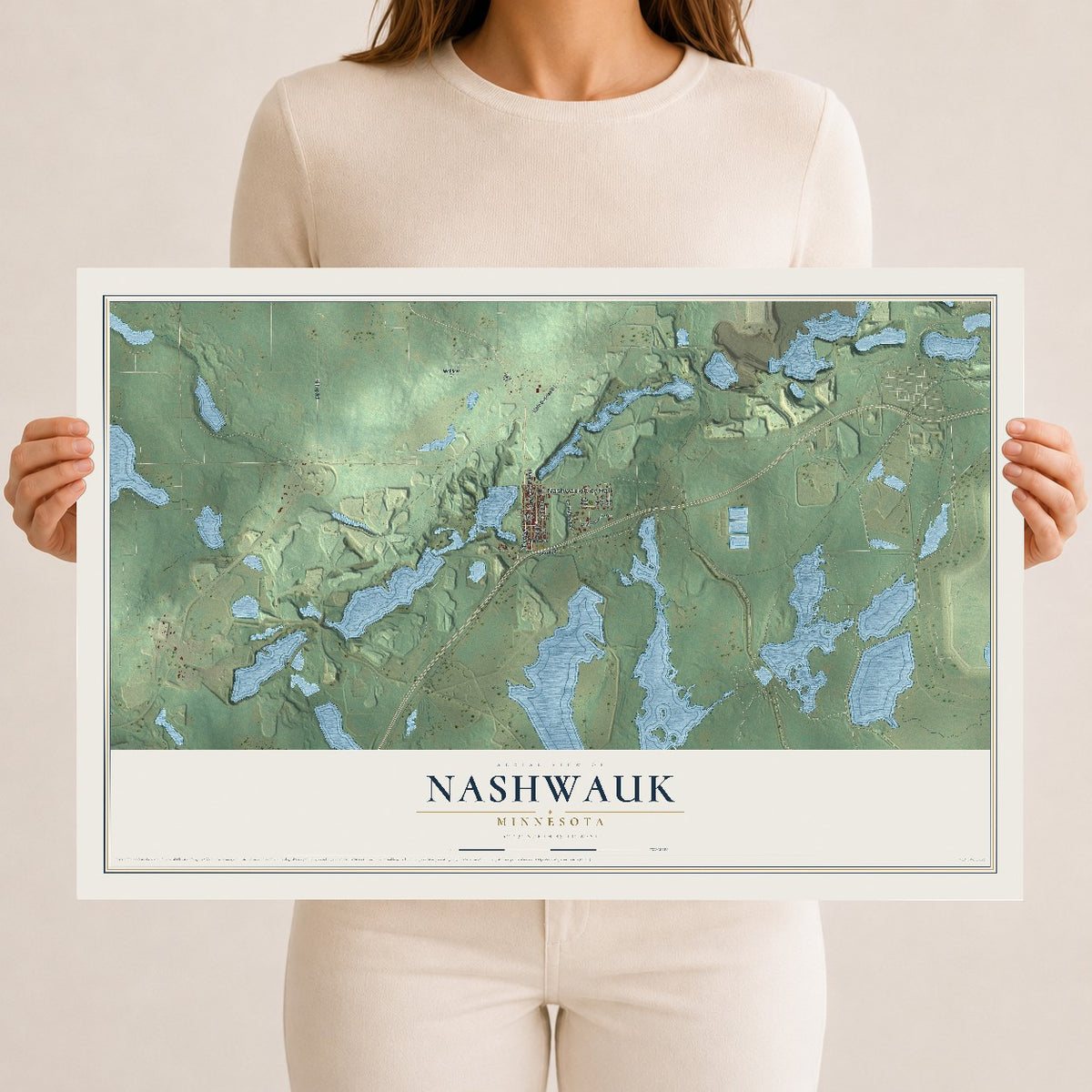 Map of Nashwauk, Minnesota, 12 x 18 inch unframed archival matte print