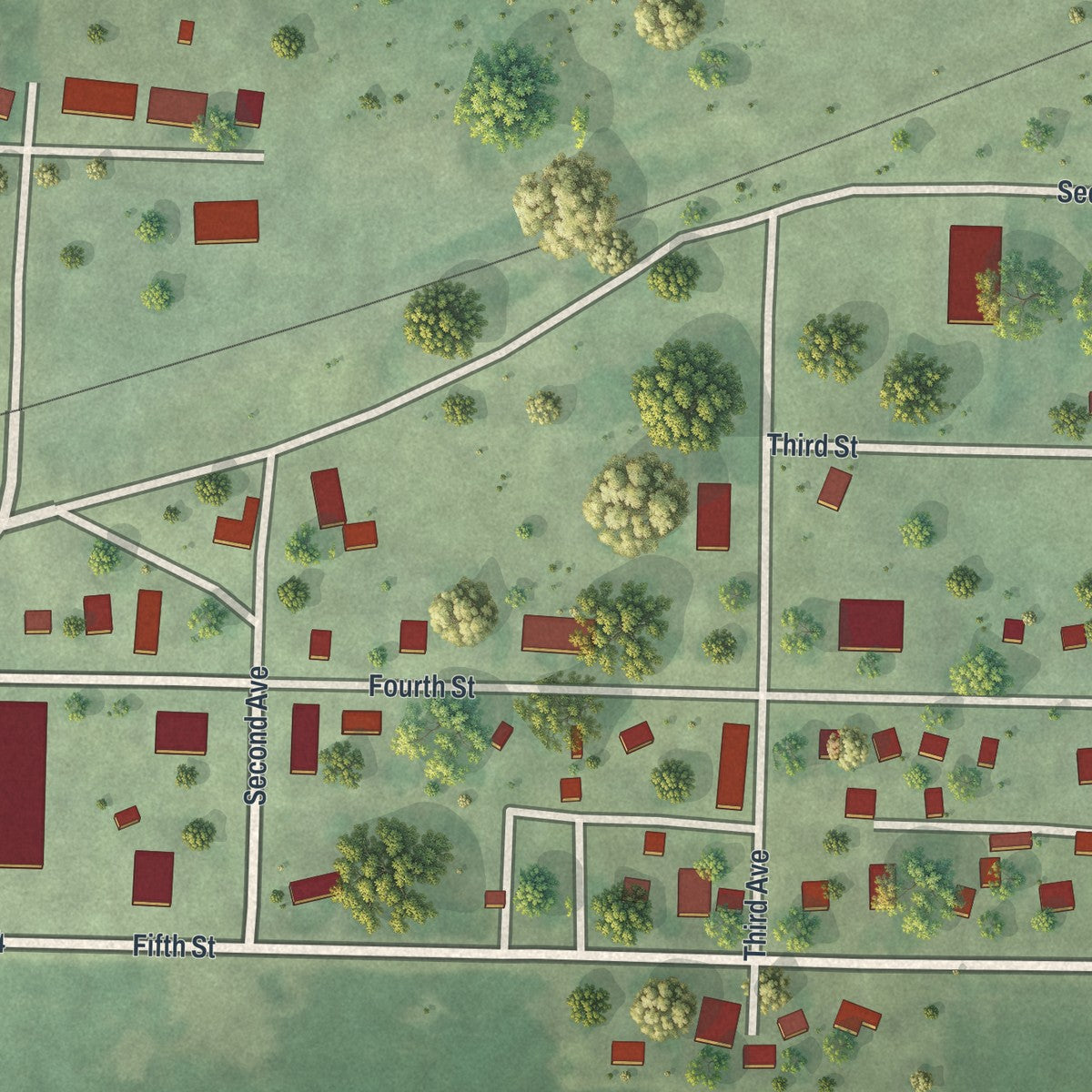Close-up of the map of Nassau, Minnesota print showing street and building detail