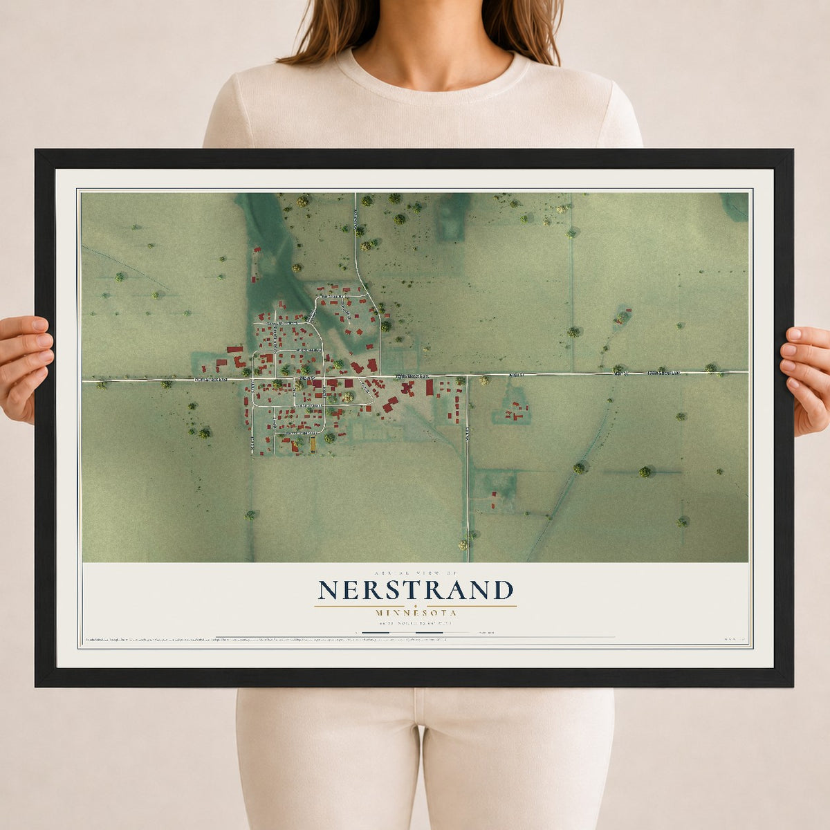 Map of Nerstrand, Minnesota, 18 x 24 inch print in a black wood frame