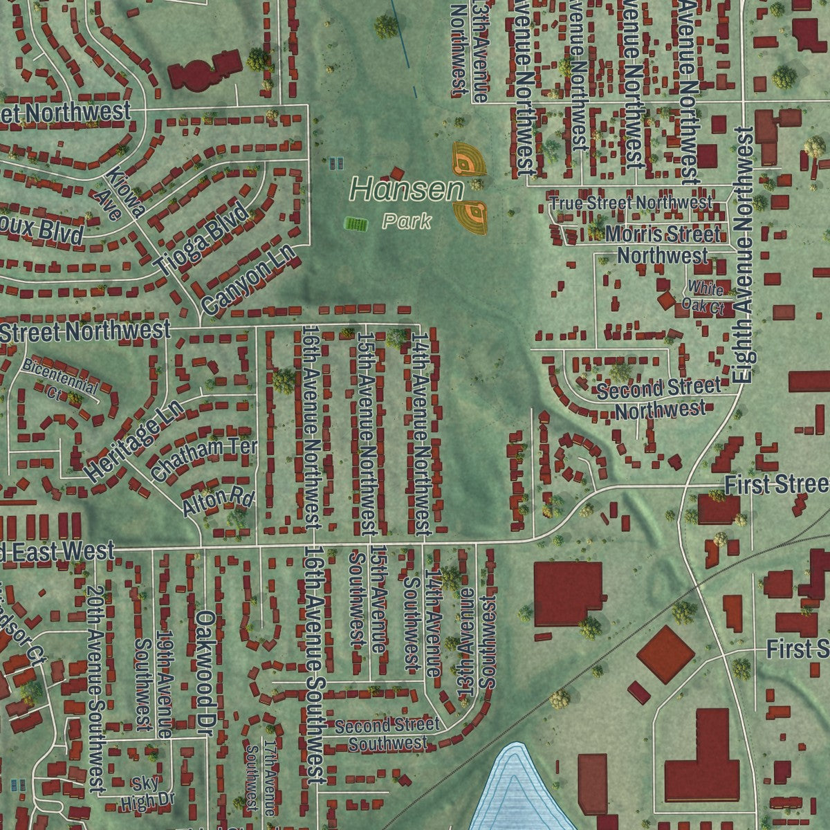 Second close-up of the map of New Brighton, Minnesota print showing more streets and buildings