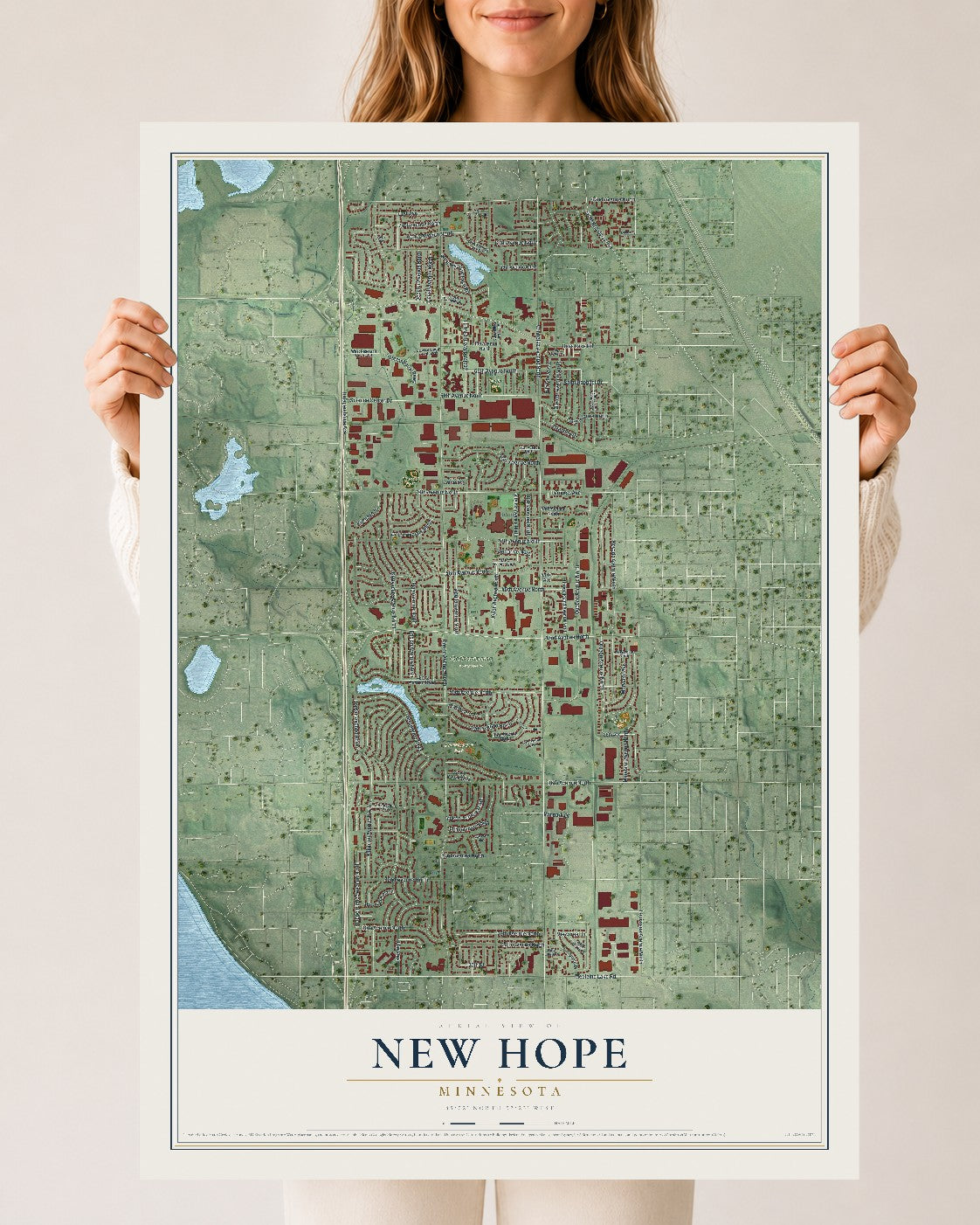 Map of New Hope, Minnesota, 24 x 36 inch unframed archival matte print