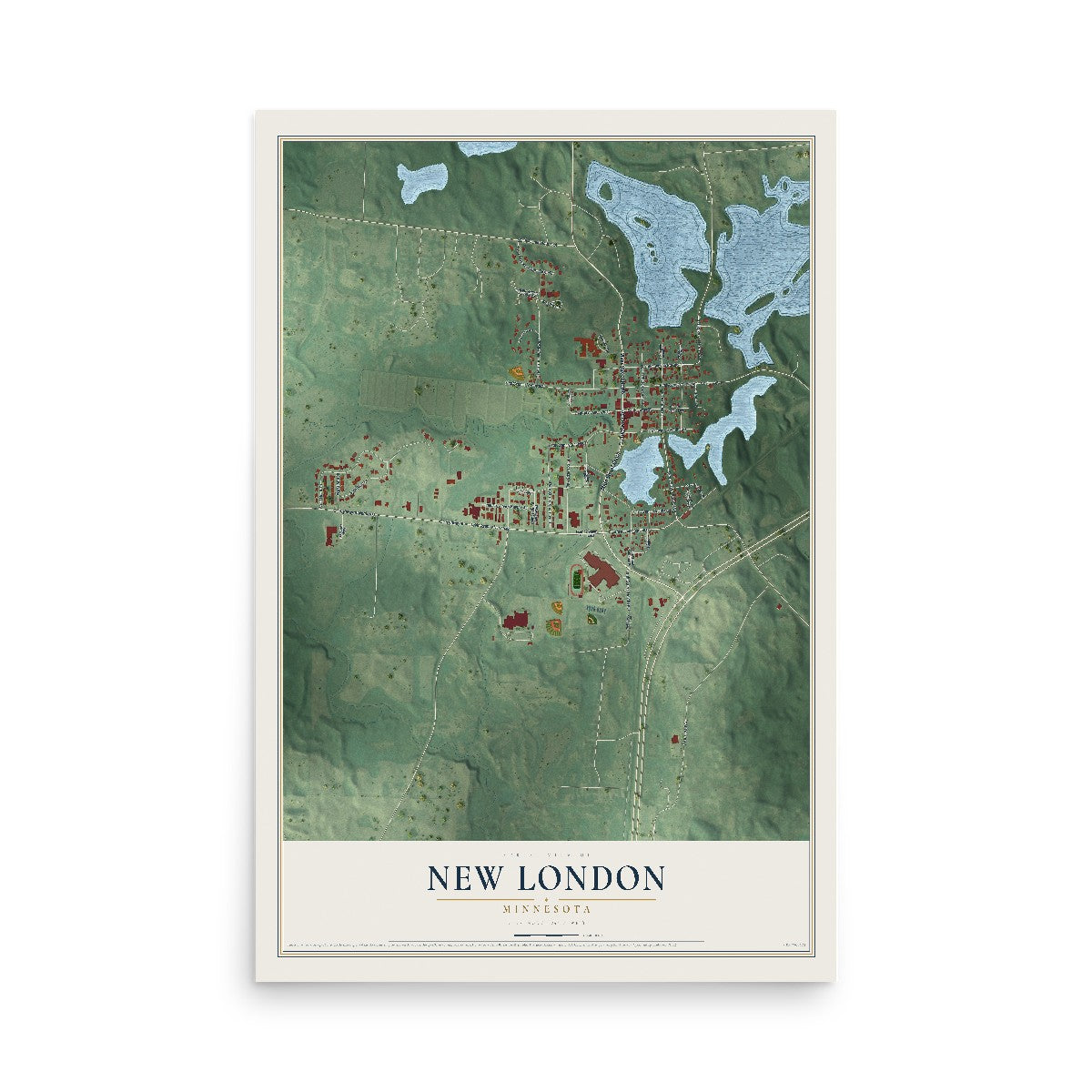 Map of New London, Minnesota, 12 x 18 inch unframed archival matte print