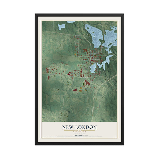 Map of New London, Minnesota, 12 x 18 inch print in a black wood frame