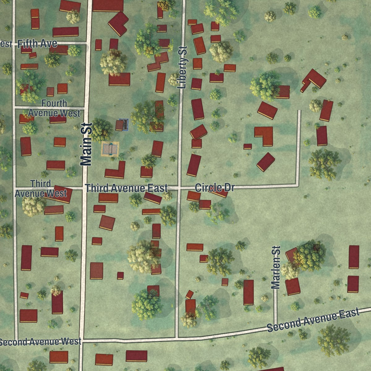 Close-up of the map of New Munich, Minnesota print showing street and building detail