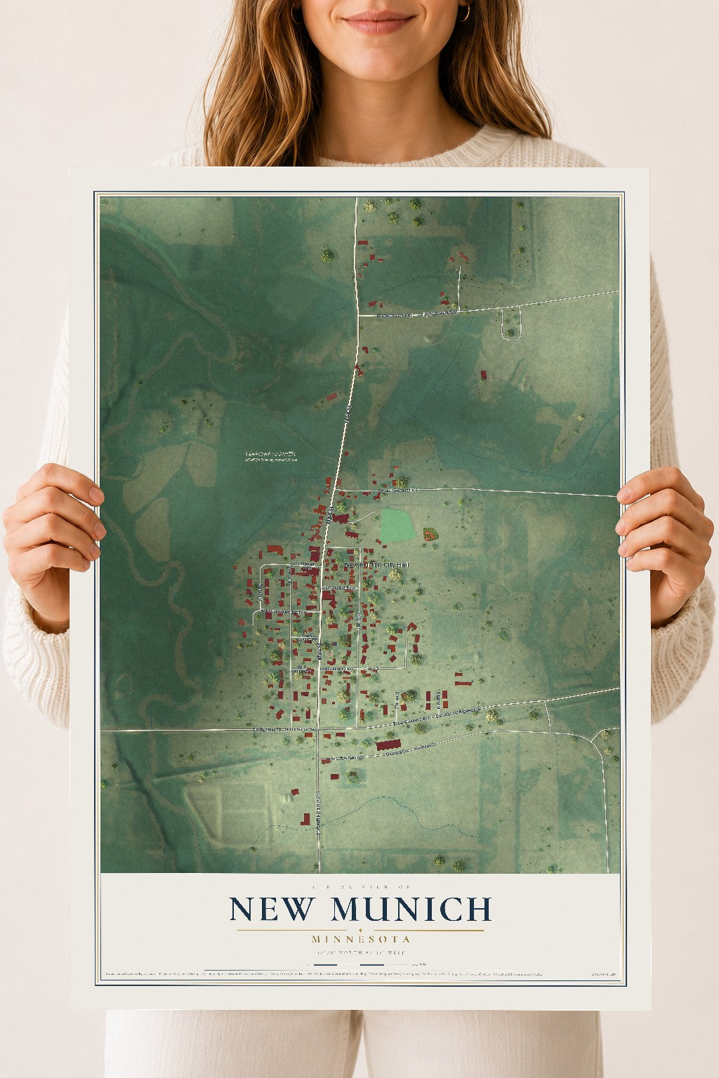 Map of New Munich, Minnesota, 18 x 24 inch unframed archival matte print