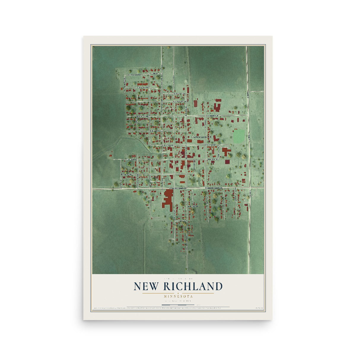 Map of New Richland, Minnesota, 12 x 18 inch unframed archival matte print
