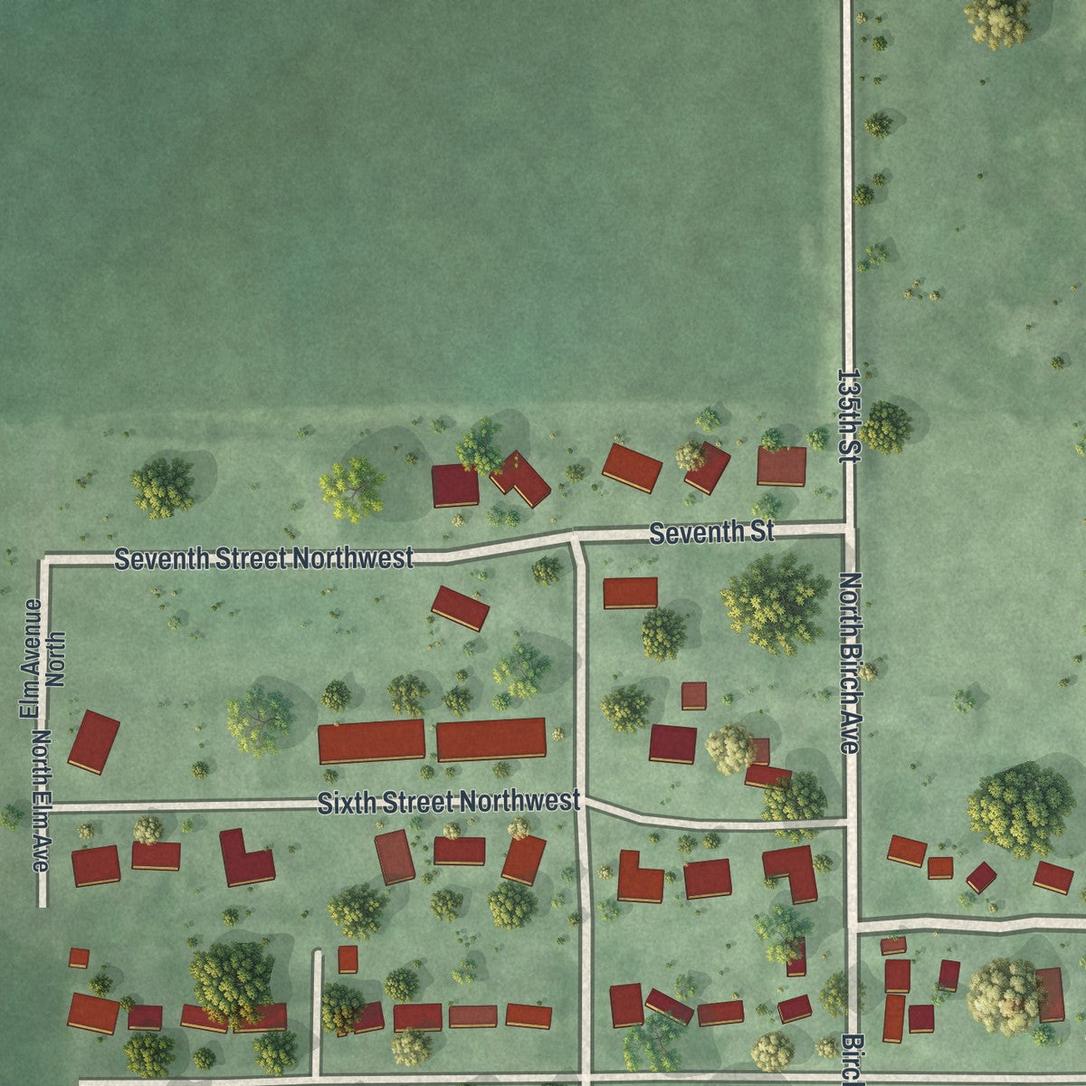 Second close-up of the map of New Richland, Minnesota print showing more streets and buildings