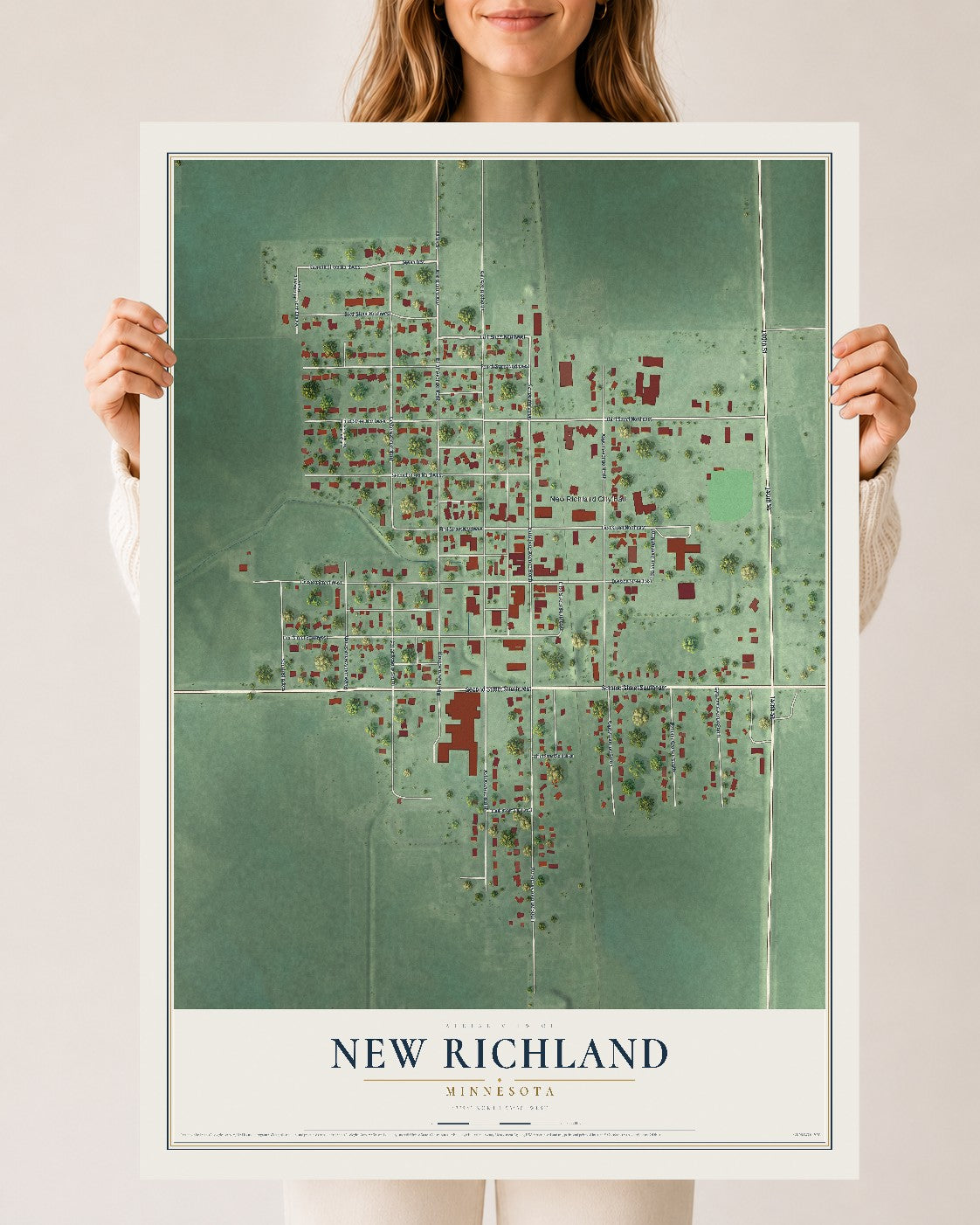 Map of New Richland, Minnesota, 24 x 36 inch unframed archival matte print
