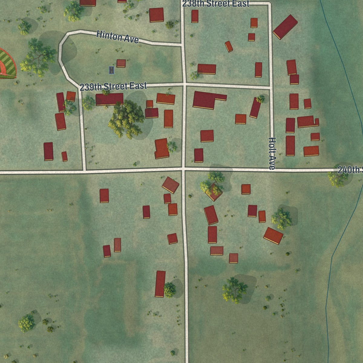 Close-up of the map of New Trier, Minnesota print showing street and building detail