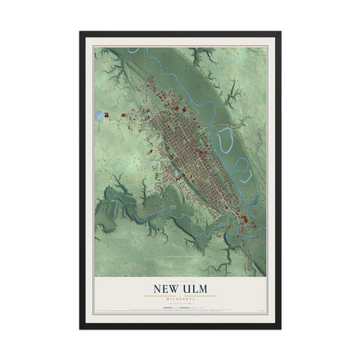 Map of New Ulm, Minnesota, 12 x 18 inch print in a black wood frame